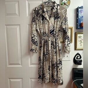 80s maximalist printed collared 3/4 sleeve dress